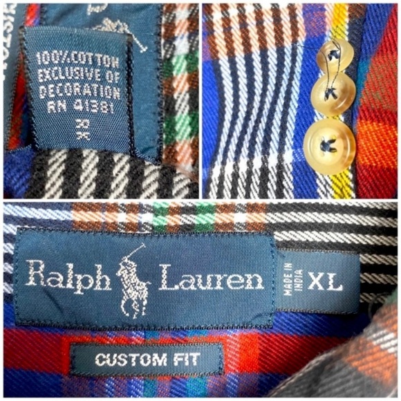 RALPH Lauren Vintage Custom Fit Plaid Flannel Shirt in Blue with Red - Picture 6 of 8